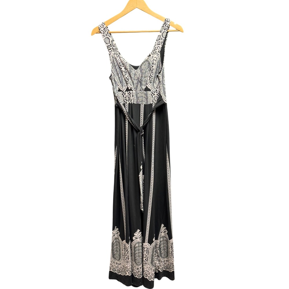 Shana K Womens Black White Lace Print Sleeveless Empire Waist Maxi Dress Small‎